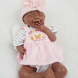 17.2in Full Silicone Non Vinyl Dark Brown Reborn Baby Dolls BOY Sleeping Doll